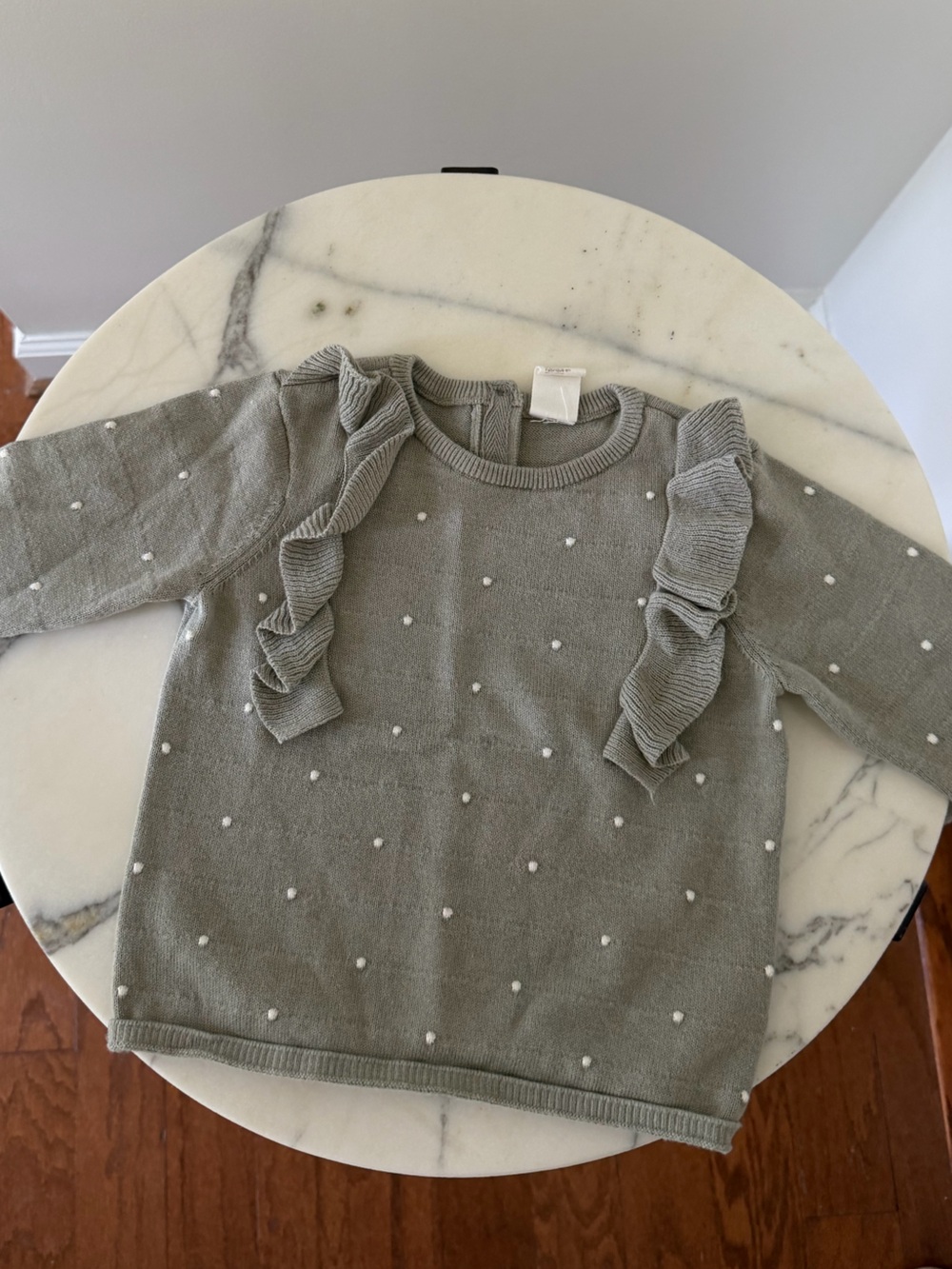 H&M Olive Green Knit Sweater with White Dot Accents